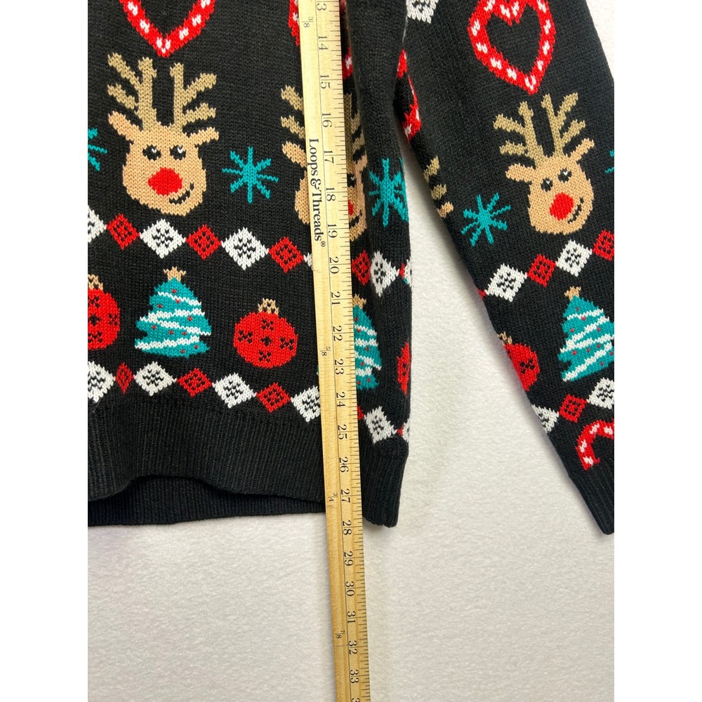 Daisys Black Christmas Reindeer‎ Tree Candy Cane Ugly Sweater XL - Picture 8 of 9